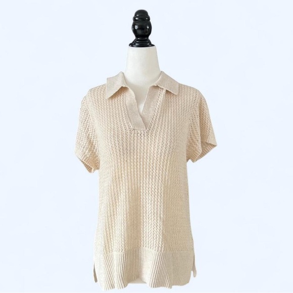 L.L. Bean Women’s Organic Cotton Slub Pointelle Sweater, Polo Preppy Small - Picture 4 of 11